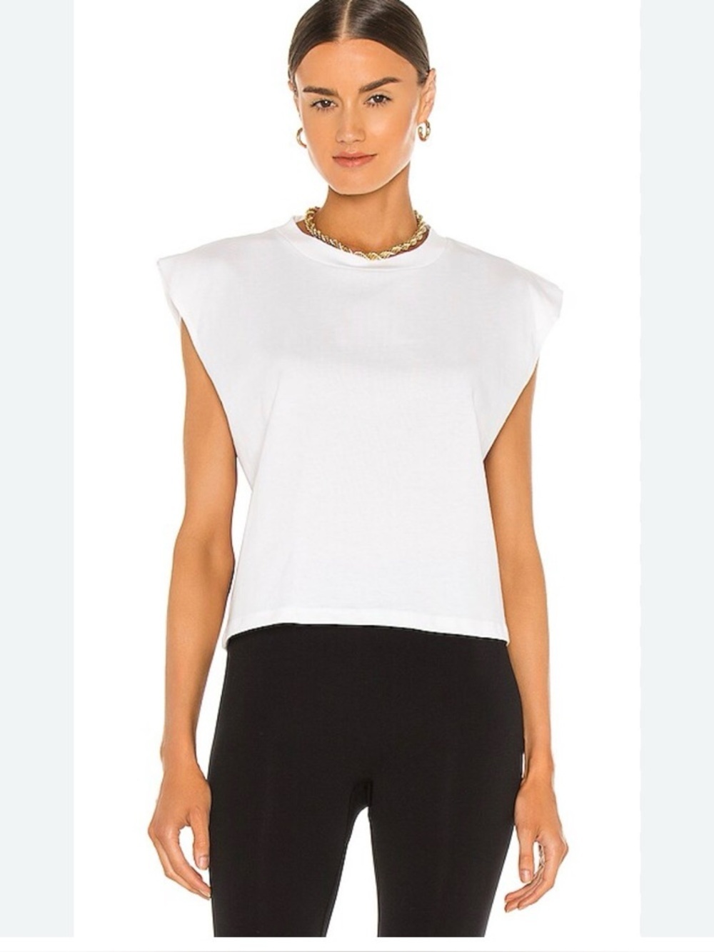 LNA Women's Strong Shoulder Sleeveless Cotton Tee in White Large MSRP $82